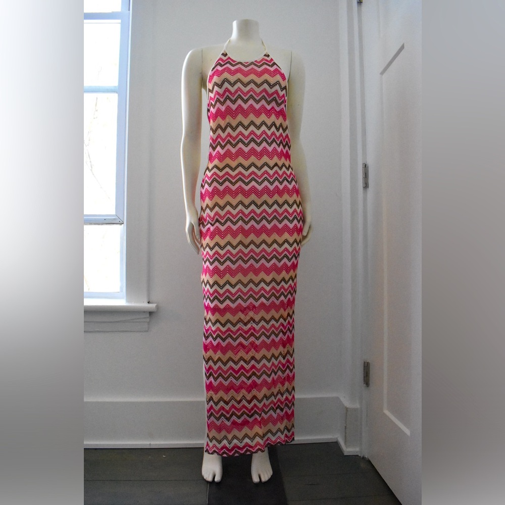 Colorful Bohemian Chevron Maxi Dress with Cutouts  -NWT